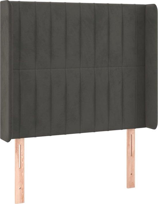 VidaXL Hoofdeind met randen Donkergrijs Fluweel 103x16x118/128 cm