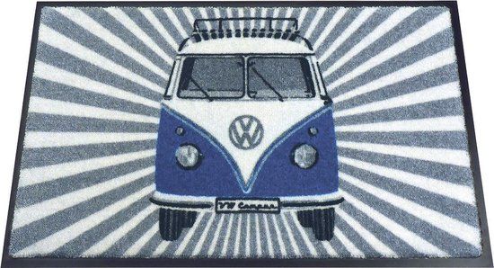 Volkswagen T1 Bus Transporter Deurmat, 70x50cm - Samba Strepen/Blauw
