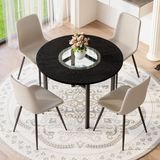 STILVORA Eettafelset 100 Cm - Ronde Tafel Met 4 Stoelen En Glasinzet - Voor Eetkamer En Keuken - MDF Metaal - Warmgrijs