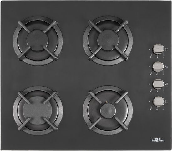 Everglades EVBI852 Inbouw Gaskookplaat Zwart | 4 zones | Gas op Glas