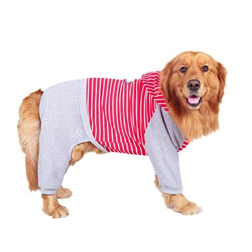 JRKJ Katoenen jumpsuit kleding voor grote honden jas gestreepte hond jumpsuit winter vier-poten hoodie honden pyjama overalls grote hondenkleding