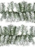 Everlands Slinger van dennentakken - 2x - groen - besneeuwd - 270 x 9,5 cm - PVC - 160 tips