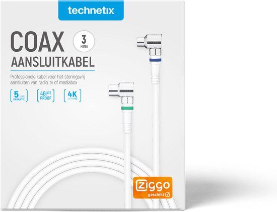 Technetix Coaxkabel RLA++21 - 3 m - Wit - Ziggo Geschikt