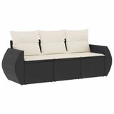 vidaXL 4-delige Loungeset met Kussens, Poly Rattan, Zwart
