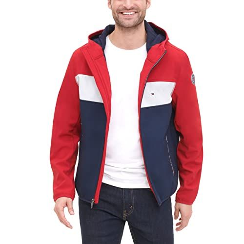 Tommy Hilfiger Performance softshelljas voor heren, met capuchon, overgangsjas, rood/wit/marineblauw, M