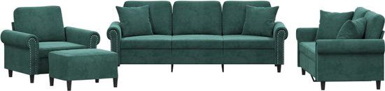 vidaXL 4-delige Loungeset met kussens fluweel donkergroen