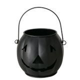 Boltze Windlicht Halloween Pompoen Grimasi - H 14 cm - Zwart Metaal