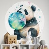 Panda Sticker Mural Rond / Cercle Enfants - Panda Bulle - Diamètre 50 cm - Adhésif + Protection Mate