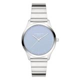Liebeskind BERLIN Dameshorloge, kwartshorloge 33 mm, ronde behuizing, klassiek design, deels gematteerde roestvrijstalen armband, 5 ATM waterdicht, zilver-blauw