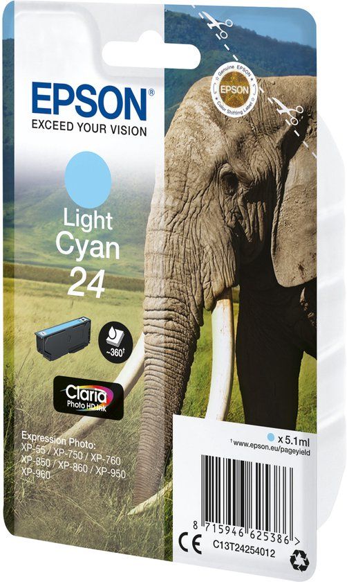 Epson Elephant Singlepack Light Cyan 24 Claria Photo HD Ink
