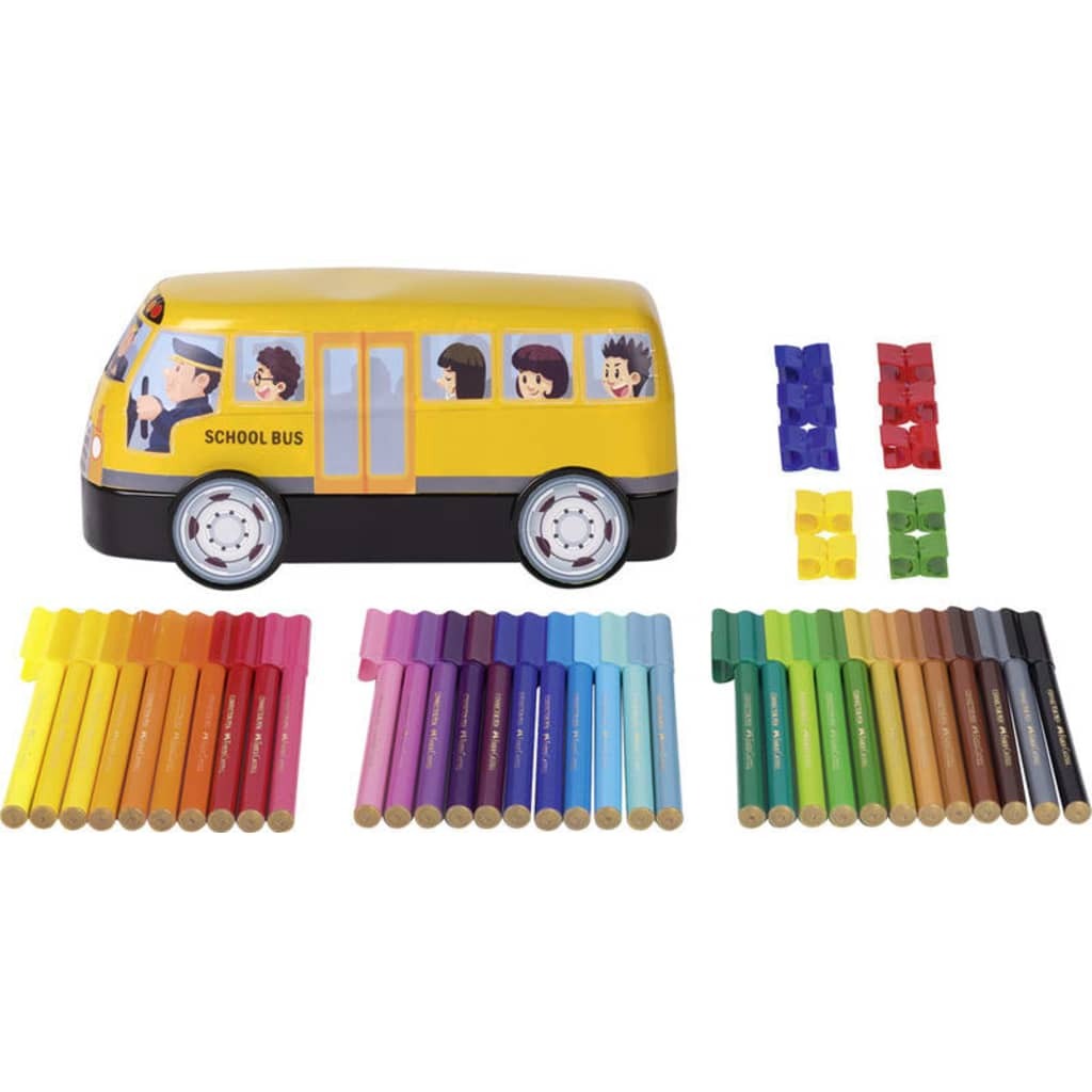 Faber-Castell Viltstiften Faber-Castell Connector 33 stuks met 10 clips in 'bus'