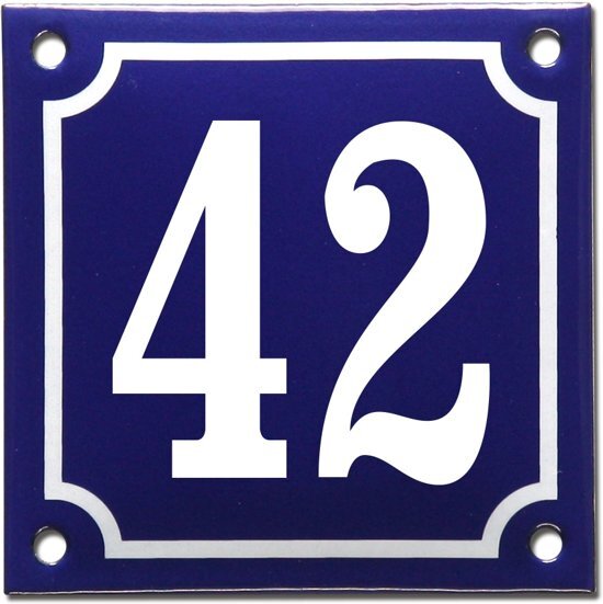 EmailleDesignÂ® Emaille huisnummer blauw/wit nr. 42