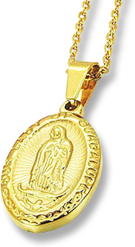 Amanto Ketting Efla Gold - Dames - 316L Staal Goud PVD - Medaillon - Maria - 23x14 mm - 45 cm