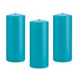 Trend Candles Cilinderkaars/stompkaars - 12x - turquoise - 8 x 20 cm - 119 branduren