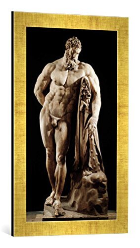 kunst für alle Ingelijste foto van Lysippos"The Farnese Hercules, Roman copy of Greek original", kunstdruk in hoogwaardige handgemaakte fotolijst, 40x60 cm, Gold Raya