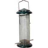 dobar® 11513 Compacte vogelvoederzuil met aanvliegstangen, wildvogelvoederdispenser voor noten, metalen vogelvoederstation, voederdispenser voor vogels in tuin/terras/balkon, Ø 9,5 x 23 cm, groen