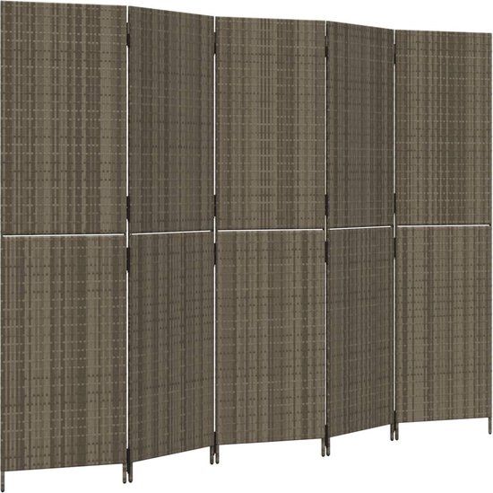 vidaXL Kamerscherm 5 panelen Poly Rattan Grijs