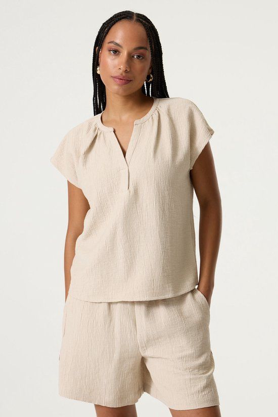 Garcia Dames Effen Blouse Bruin Korte mouw
