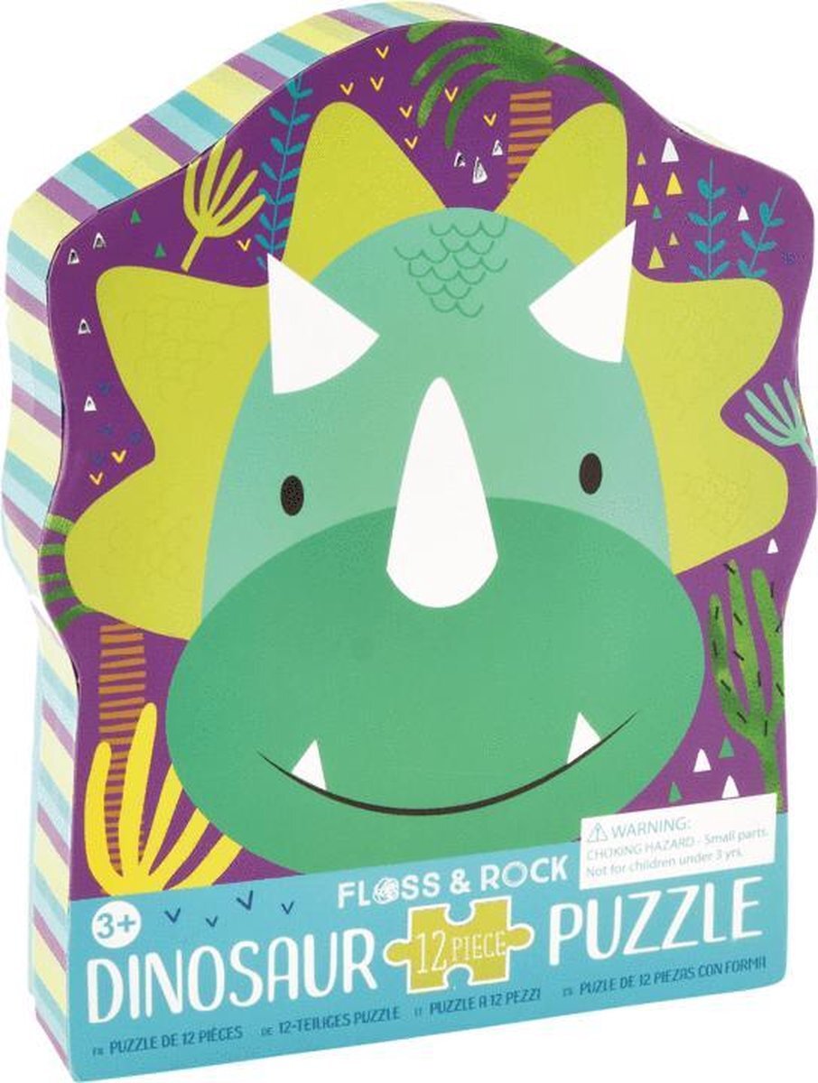 Floss & Rock Puzzel Dino - 12 stukjes - 35 x 18 cm - Multi