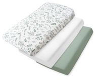 Medi Partners Hoeslaken Mousseline 60x120 cm 3-delige set Babybedlaken Wieg Hoeslaken 100% Katoen - Mousseline Beddengoed Baby Matras Slaapzak Wieg(Olijfbladeren - Wit - Olijf)