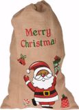 Merkloos Jute kerst cadeauzakken - met kerstman print - 90 cm