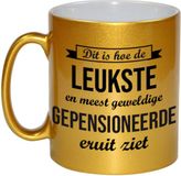 Bellatio Decorations Shoppartners Bv Dit is hoe de leukste en meest geweldige gepensioneerde eruitziet koffiemok / theebeker - 330 ml - goudkleurig - VUT / pensioen - bedankt cadeau collega / teamgenoot