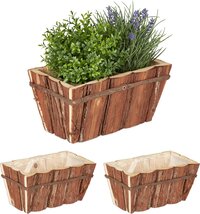 Relaxdays Plantenbak hout - set van 3 - schors - vrijstaand - tuindecoratie - rustiek