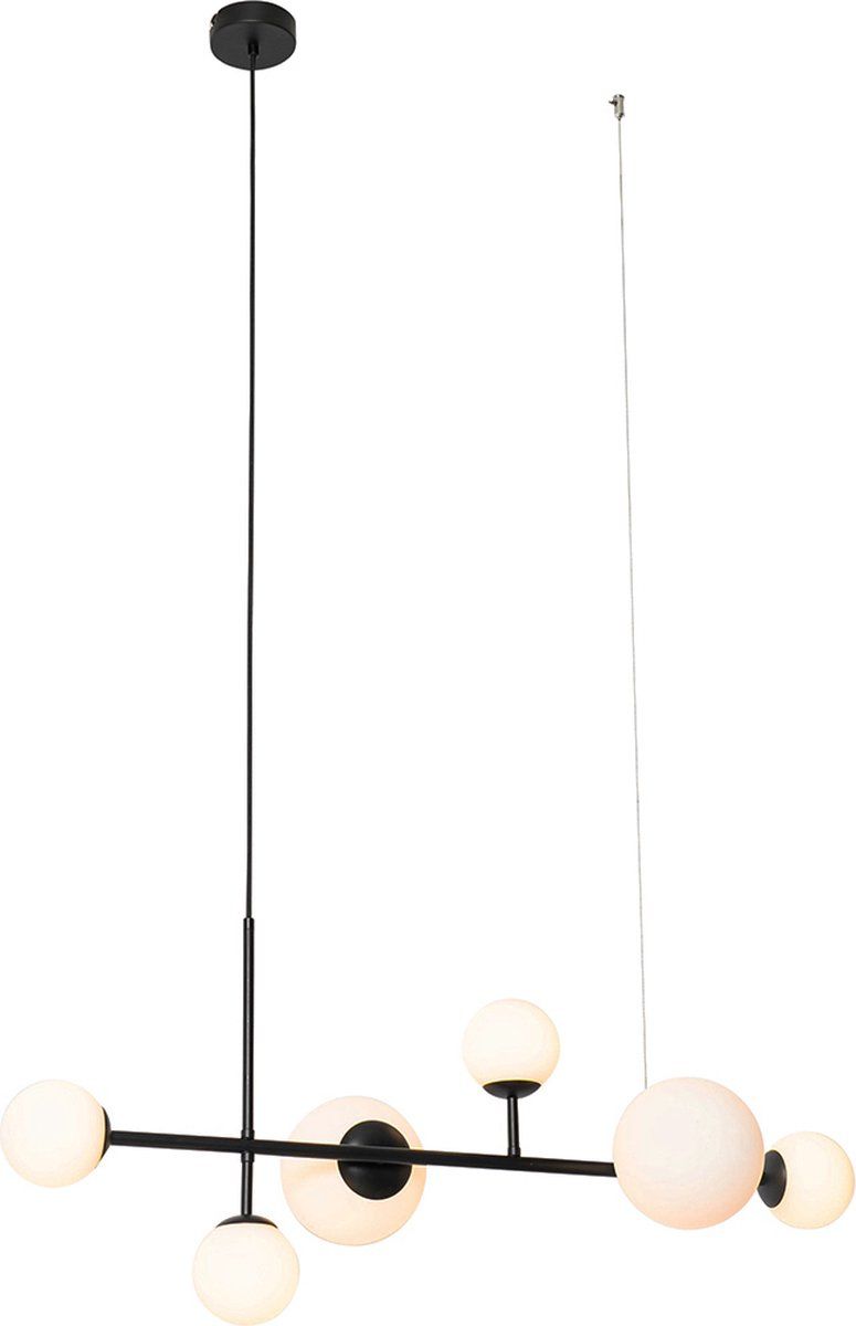 QAZQA Monaco Hanglamp - Zwart - 6 Lichts - L 91 cm