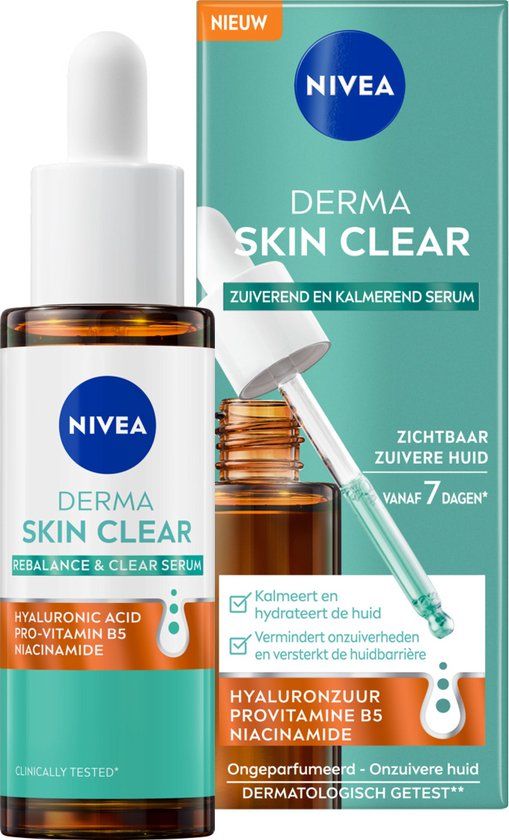 NIVEA Derma Skin Clear Serum - Kalmerend & Hydraterend Gezichtsserum - Skincare Met Hyaluronzuur en Niacinamide - 30ml