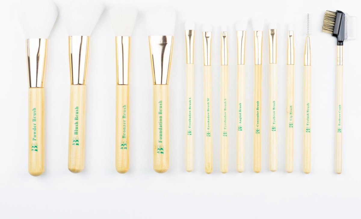 Beauty from Bamboo Professioneel en uitgebreid vegan en duurzaam make-up penselen set incl. GRATIS 200 st. bamboe wattenstaafjes