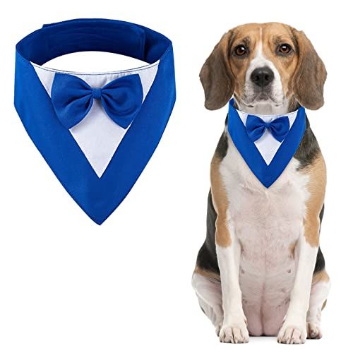 URROMA Hond Smoking Halsband - Blauw L - Formele Bandana met Bowtie Kraag - Verstelbaar