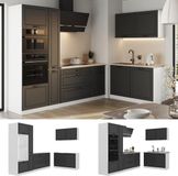 Vicco Hoekkeuken R-Line, Antraciet landelijk/Wit, 230 x 120 cm goudkleurig eiken werkblad