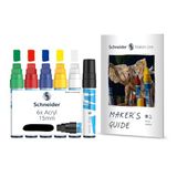 Schneider Paint-It Acrylstiften (set 1, 15 mm lijnbreedte, zeer dekkende acrylverf voor hout, canvas, steen enz.) 6 stuks incl. Makers Guide