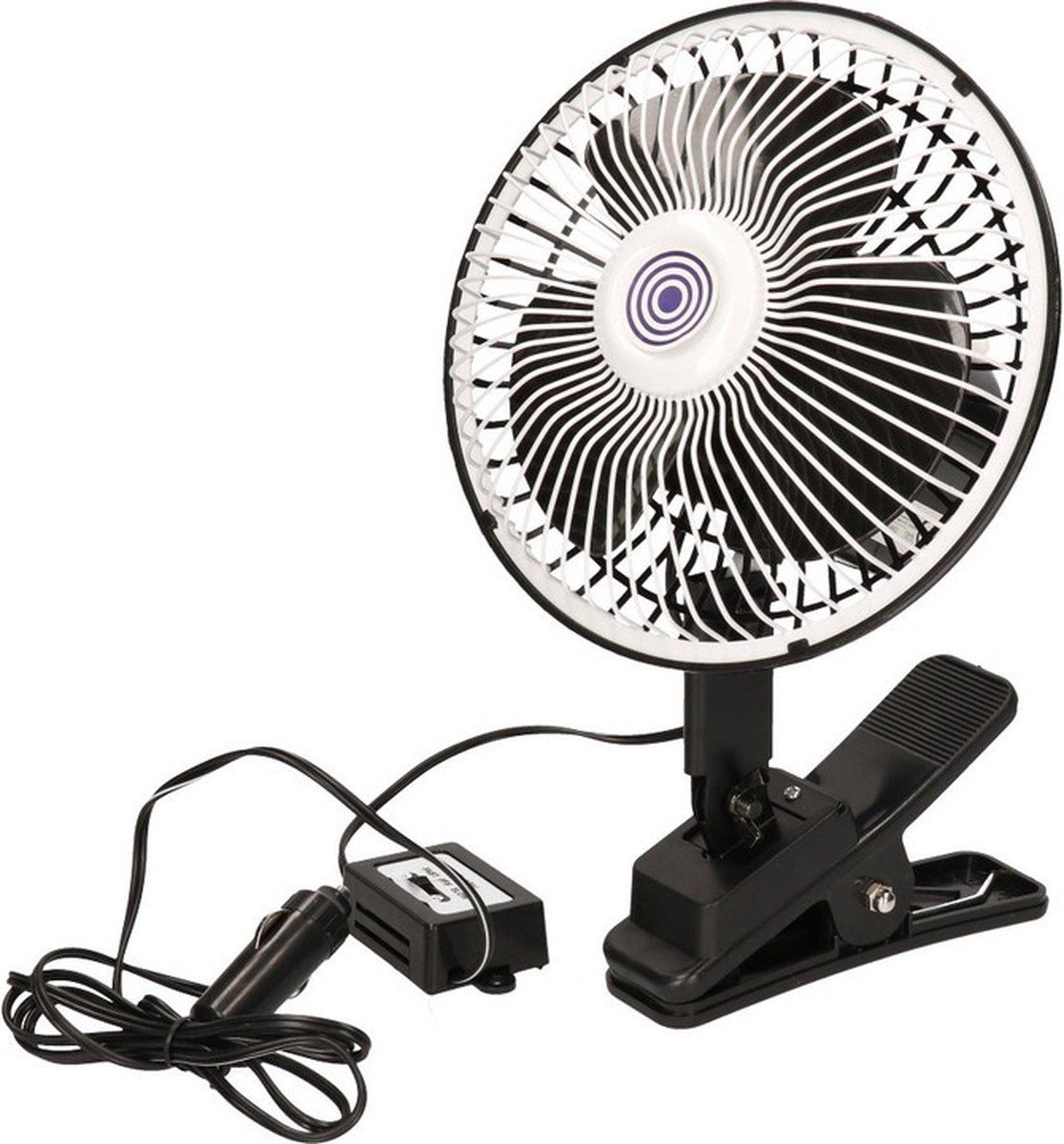 Alrides Auto klem ventilator met 12 volts aansluiting zwart 18 cm - Met 2 meter snoer