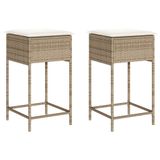 VidaXL Tabourets de jardin avec coussins, 2 pièces, polyrotin, acier, crème/blanc