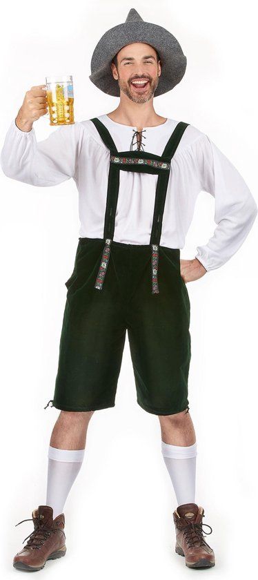 Oktoberfest Kostuum Mannen Wit Maat M - Kniebroek - Wasbaar
