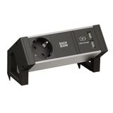 Bachmann DESK2 ALU Zwart 1x geaard stopcontact 1x USB oplader GST18