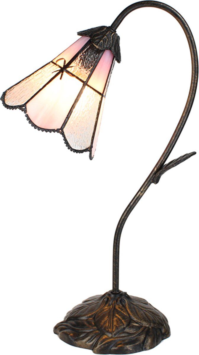 Lumilamp Tiffany Tafellamp 48 cm Bruin Roze Glas Tiffany Bureaulamp