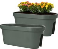 Pro Garden Pot de balcon/pot de fleurs - 2x - vert - 60 x 25 cm - ovale - plastique