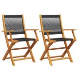 VidaXL Chaise de jardin Assise capitonnée Acacia, Polypropylène (PP) Noir