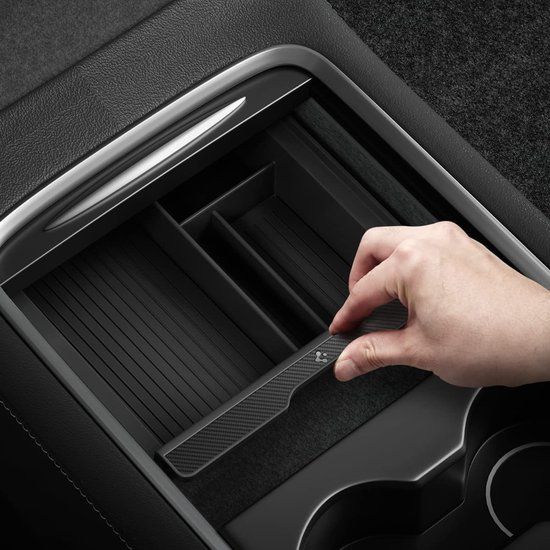 Spigen Tesla Model Y Model 3 2021-2023 Middenconsole Organizer Tray, Middenconsole Armsteun Opbergdoos met Smooth Slide Technologie - Carbon Editie
