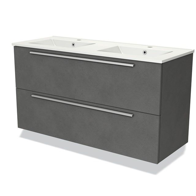 Maxaro Badkamermeubel 120cm Modulo Donkergrijs Beton 2 Lades Vlak Wastafel Keramiek