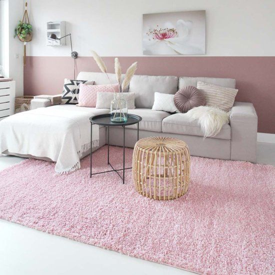 Tapeso Hoogpolig Vloerkleed Shaggy Trend Effen Lichtroze 300x400 cm