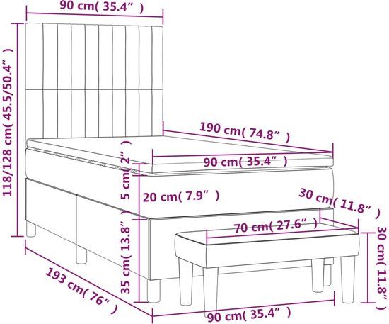 vidaXL Boxspring met matras stof donkergrijs 90x190 cm