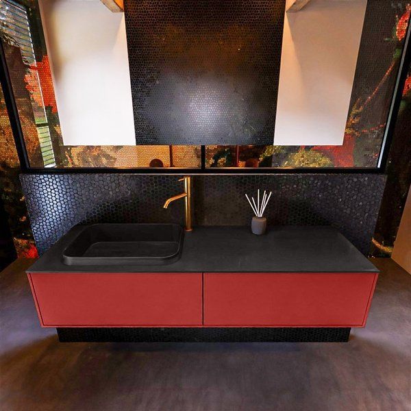 Mondiaz ERIN 150cm badmeubelset onderkast kleur Fire met 2 lades Wastafel RIDGE links 1 kraangat kleur Urban ERIN11114