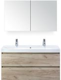 BES LED Maxx XL Badmeubelset 120 cm - Craft Oak - Wastafel Just Enkel 2 Kraangaten met Spiegelkast