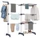 Torendroogrek - Wasrek 3 etages - Inklapbaar - Roestvrij staal - 66 tot 130 cm - Blauw en wit