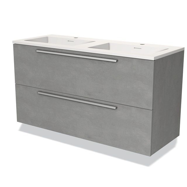 Maxaro Badkamermeubel 120cm Modulo Lichtgrijs Beton 2 Lades Vlak Wastafel Solid Surface