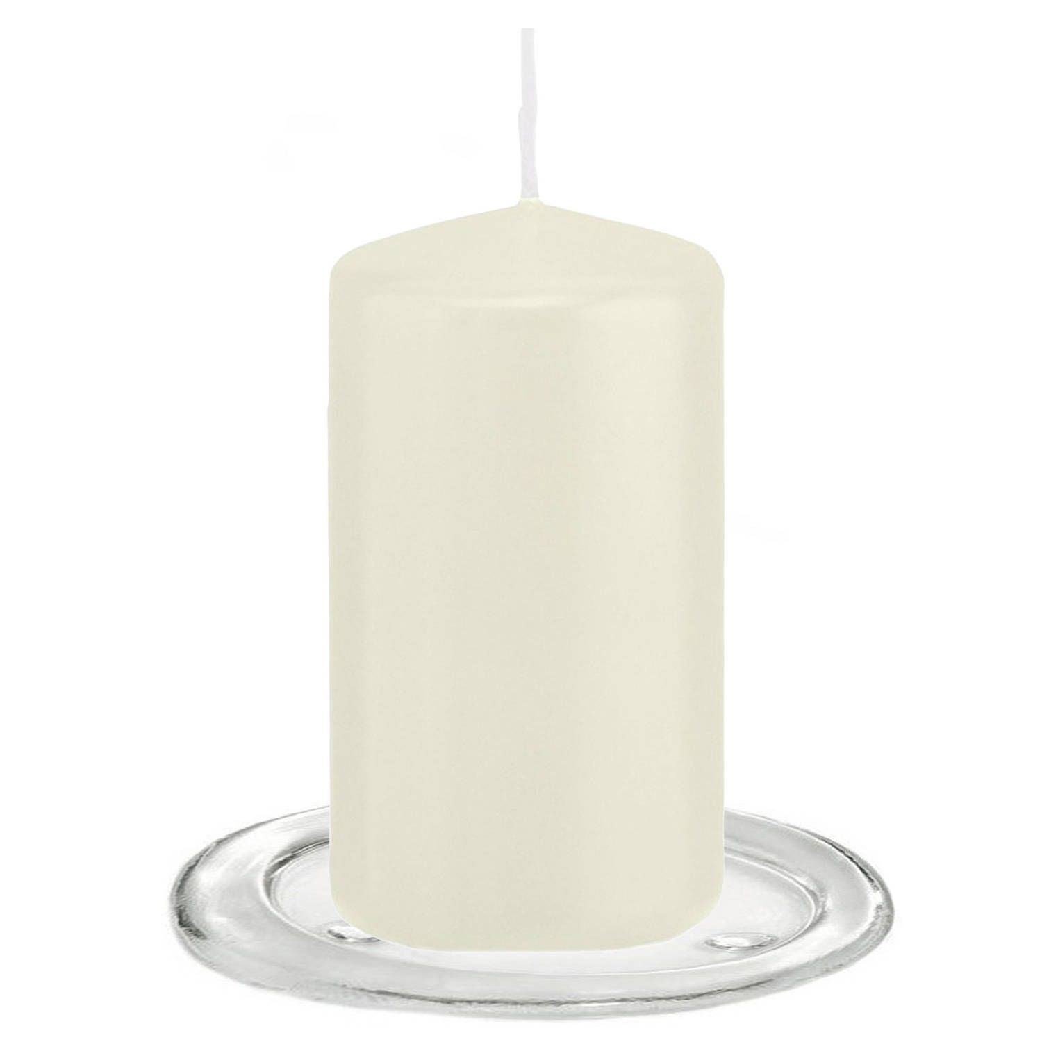 Trend Candles - Stompkaarsen met glazen onderzetters set van 2x stuks ivoor wit 6 x 12 cm
