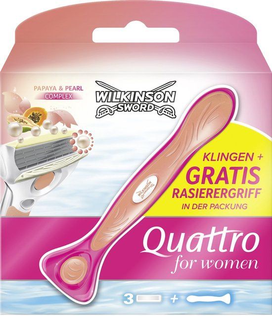 Wilkinson Sword Quattro For Women Scheermesjes - 3 Mesjes + Houder - Roze